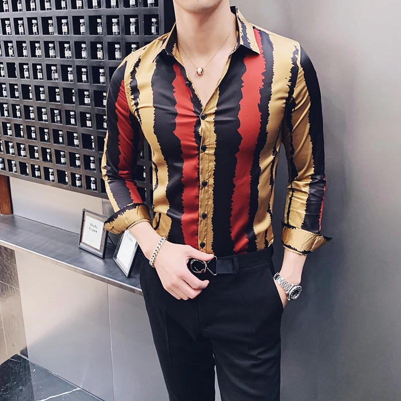 Мужская рубашка в полоску с острыми зубами Camisa Social Masculina приталенная Корейская