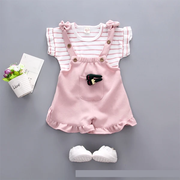 pink baby set Летняя одежда для маленьких девочек в китайском стиле полосатая футболка топы+ шорты спортивный костюм для новорожденных девочек комплект крутой одежды - Цвет: pink baby set