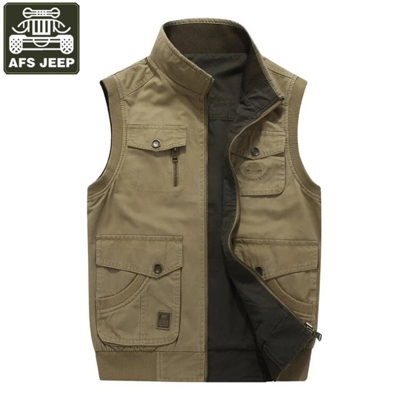 Winter Vest Men Casual Military Loose Vests Male Multi Pockets Mens Vest Pure Cotton Double-sided Wear Waistcoat Plus Size M-8XL