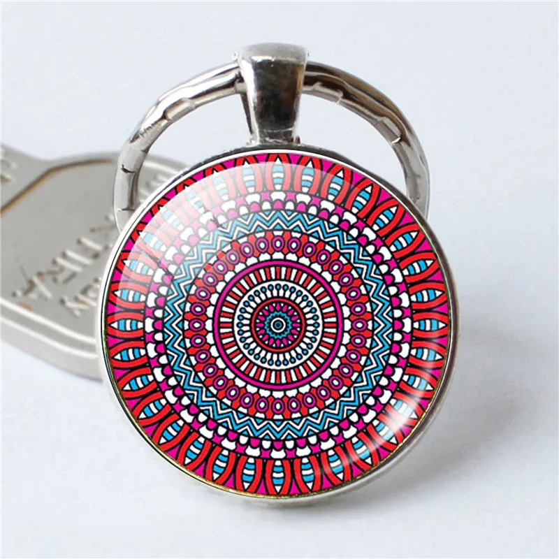 Винтажные Ювелирные изделия серебро с символом буддизм Мандала стеклянная