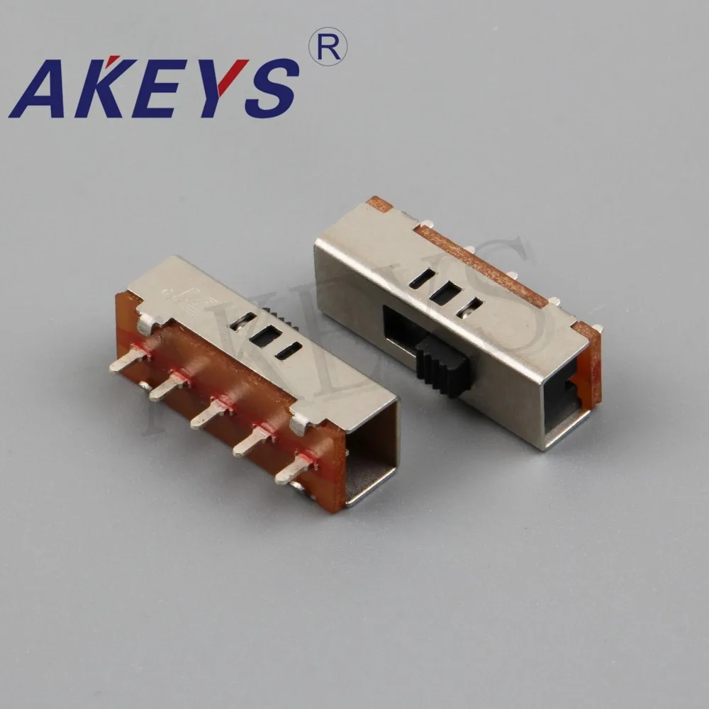 

10PCS SS-23E03G2 2P3T Double pole three throw 3 position slide switch 5 solder lug pin DIP type without fixed pin