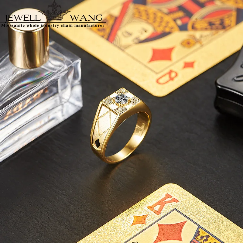 Ювелирные кольца Moissanite Engagemet для мужчин Poker 0.3CT сертифицированное DE цвет VVS1 18K желтое золото обручальное кольцо