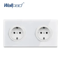 wallpad l6 double 2 gang eu german plug wall socket schuko dual power outlet twin white tempered glass panel 17286mm