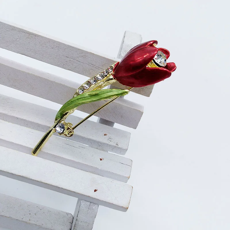 1 шт. брошь в форме тюльпана с кристаллами|Броши| |