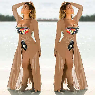 

Summer 2017 Sexy Women Lace Crochet Bikini Swimwear Long Sleeve Cover Up Beach Beachwear Bathing Suits