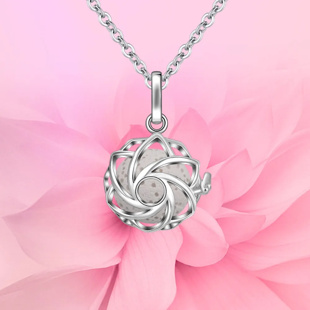 

Eudora Lava Stone Flower Aromatherapy Essential Oil Diffuser Necklace Pendant Fashion Jewelry for Women Romantic Gift 7PCS 18MM
