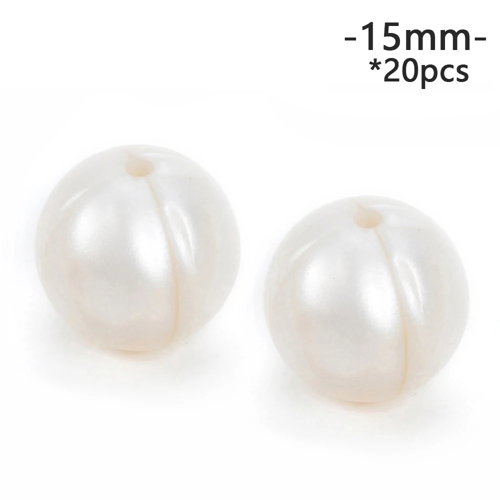 Pearl White LOFCA 15mm 20pcs/lot Silicone Loose Beads Safe Teether Round Baby Teething Beads DIY Chewable Colorful Teething For Infant - Цвет: Pearl White