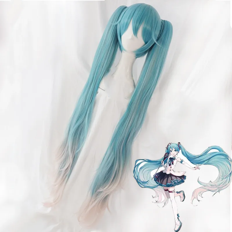Wig Новое поступление Vocaloid Косплей Костюм Хацунэ Мику косплей костюм магический Мирай Униформа платье Хэллоуин костюм - Цвет: Wig