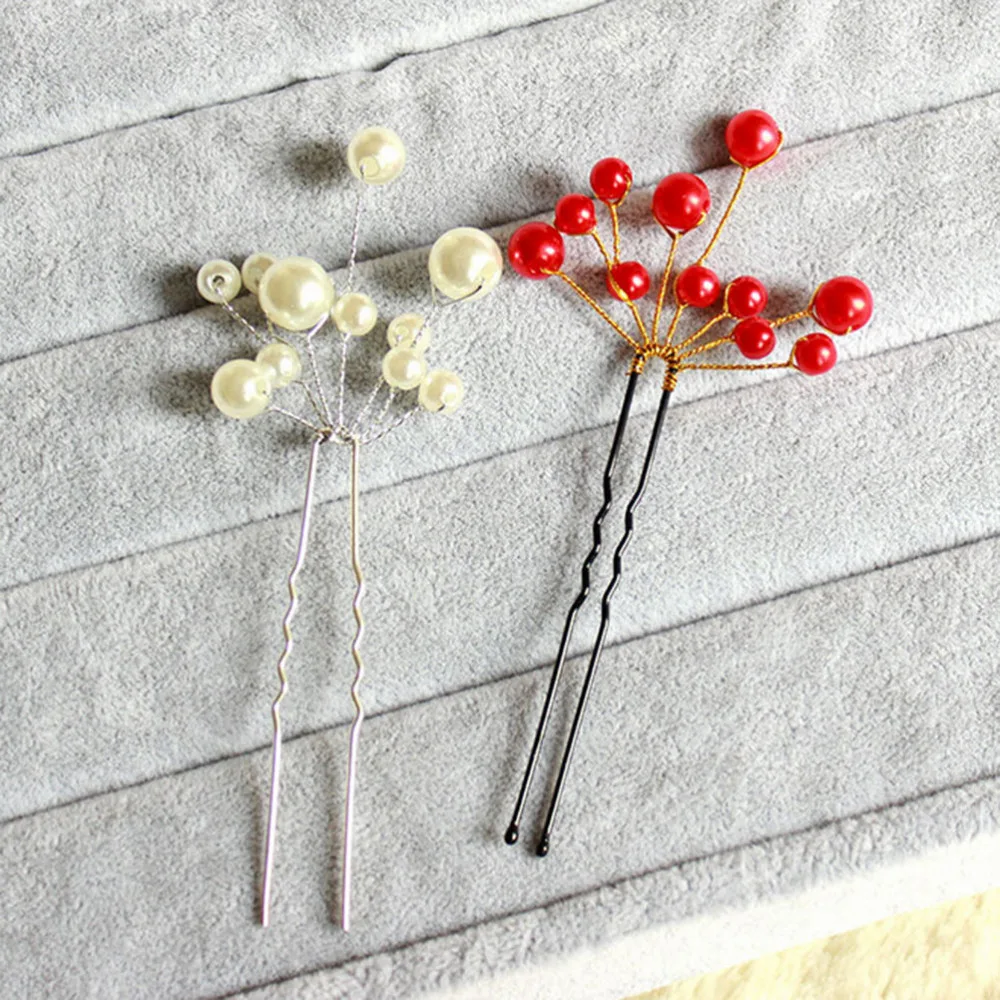 Красный белый жемчужный цветок заколки для волос красный аксессуар свадебный