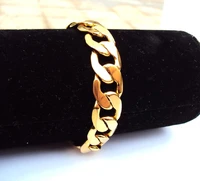 24 k gf stamp yellow solid gold finish 8 9 12mm mens bracelet curb chain link jewelry