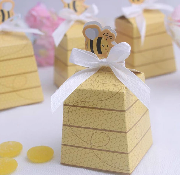 100pcs Cute Creative Cartoon Bee Candy Boxes Baby Birth Shower Birthday Party Favor Supplies Gift Box | Дом и сад