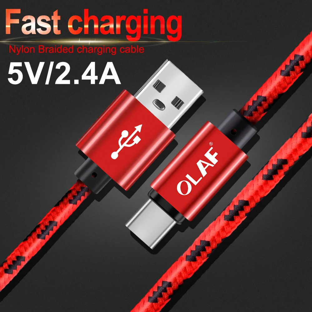 OLAF нейлоновый Плетеный 2.4A Type C Micro USB кабель для быстрой зарядки Samsung S7 S8 S9 plus Note 8 9