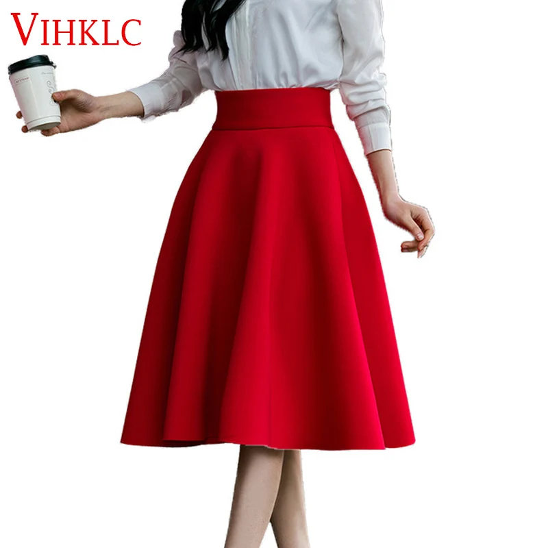 VIHKLC 2020 Новая Летняя женская юбка с завышенной талией Женская до колен