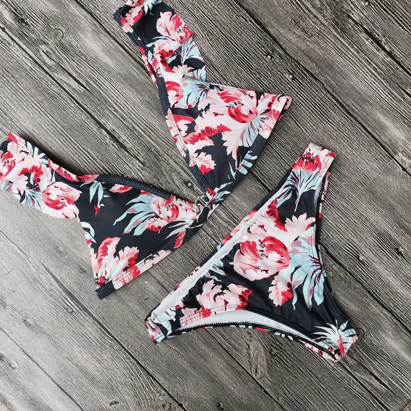 2018 Sexy Floral Bikini Set Push Up Swimsuit Female Swimwear Women Bathing Suit Swim Wear Biquini Beach Print Trikini |