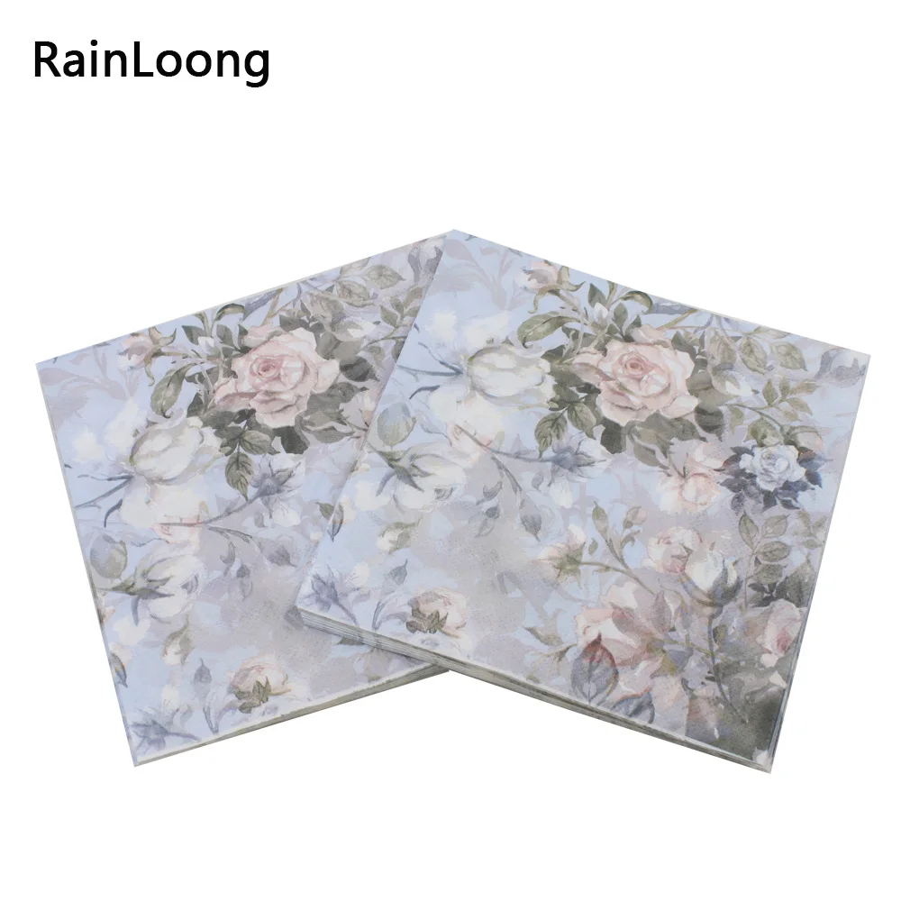 

[RainLoong] Printed Feature Rose Paper Napkins For Event & Party Decoration Tissue Decoupage 33cm*33cm 1 pack (20pcs/pack)