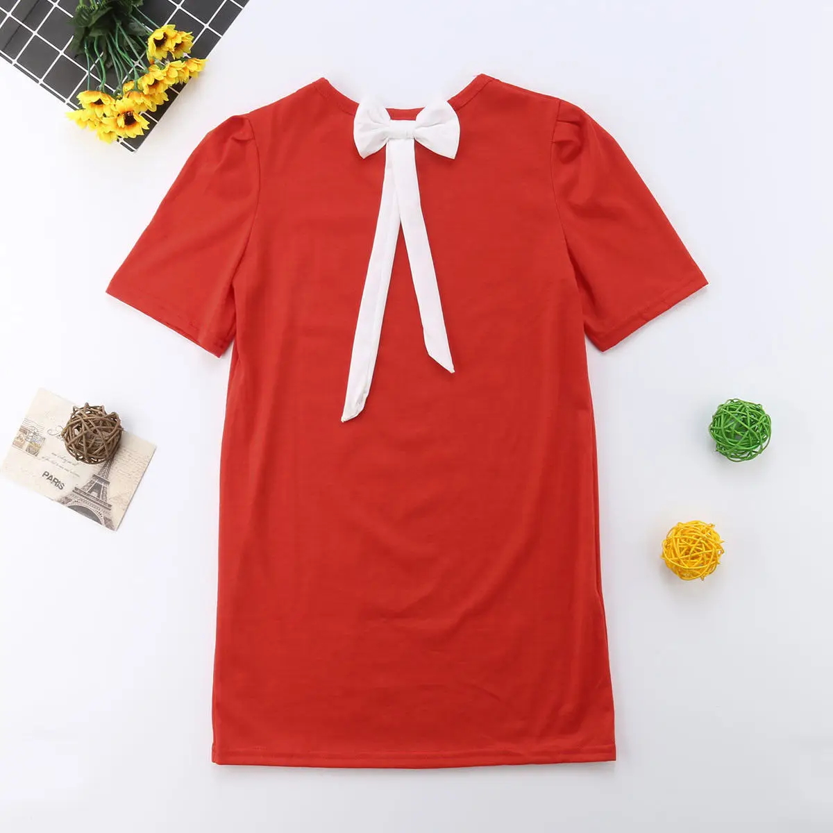 2018 Summer New Mother Daughter Clothes Parent-Child Dress Family Matching Cusaul Bow Tops T-shirt | Мать и ребенок