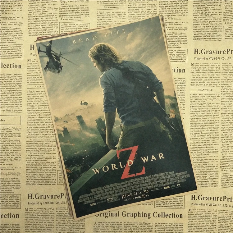 WORLD WAR Z Брэд Питт винтажный постер из фильма настенная бумага домашний декор Cudros