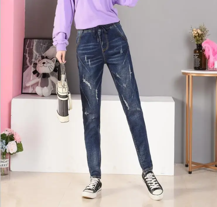 

Женские свободные джинсы большого размера, повседневные шаровары с эластичным поясом