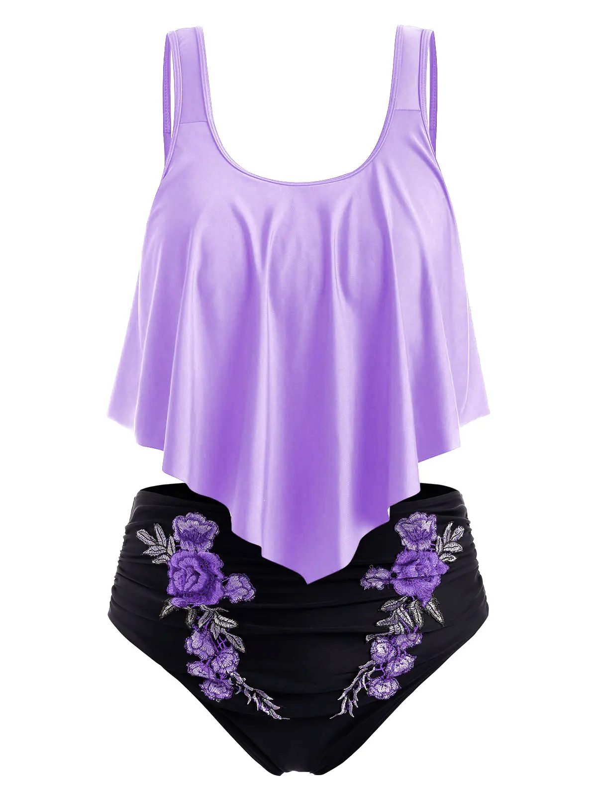 Wipalo Plus Size Overlay Embroidery Bikini Sets Scoop Neck Swimwear Women Sexy Swimsuit Padded Bikini Femme Beach Bathing Suit - Цвет: Mauve