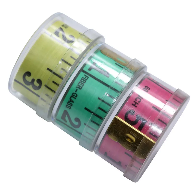 1 Pcs Soft Feet Length150cm/ Width 2cm/ Green Yellow Pink Mix Round Plastic Box Packaging Multi-function Measuring Ruler | Канцтовары