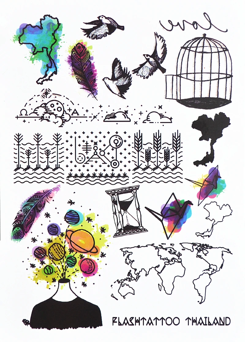 #394 новый тренд временная татуировка на теле унисекс Карта мира клетка для птиц