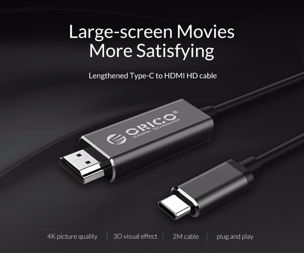 ORICO 4K 3D type-C к HDMI HD кабель-адаптер USB C к HDMI экранный преобразователь кабель для мобильного телефона ноутбука huawei Mate10 samsung