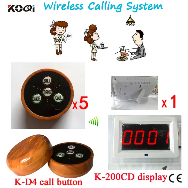 Caller Push Button Calling System 1pc English Prompt Screen And 5pcs Press Buzzers For Sample Order