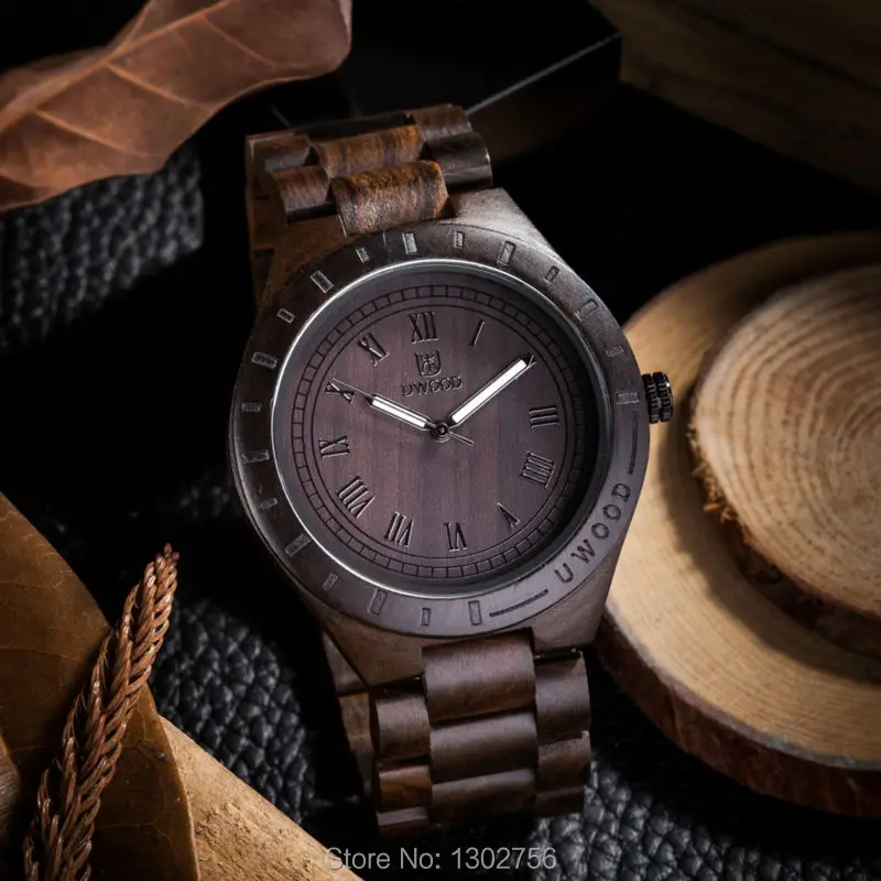 2018 новые натуральные черные сандалии деревянные аналоговые часы UWOOD Япония MIYOTA