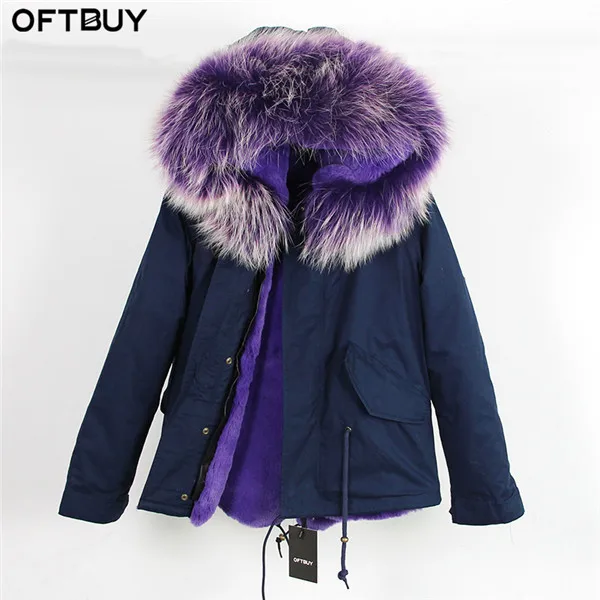 11 OFTBUY, темно-синяя парка, зимняя куртка, пальто для женщин, пальто с натуральным мехом, парка с воротником из натурального меха енота, с капюшоном, теплая мягкая подкладка из искусственного меха - Цвет: 11