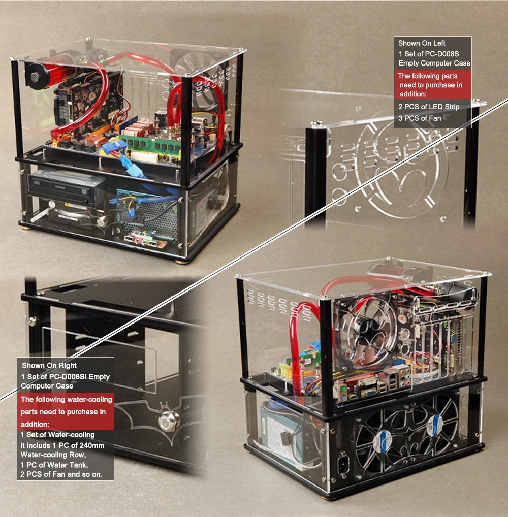 QDIY PC-D008SL цветной горизонтальный E-ATX прозрачный ПК с водяным охлаждением акриловый чехол для компьютера