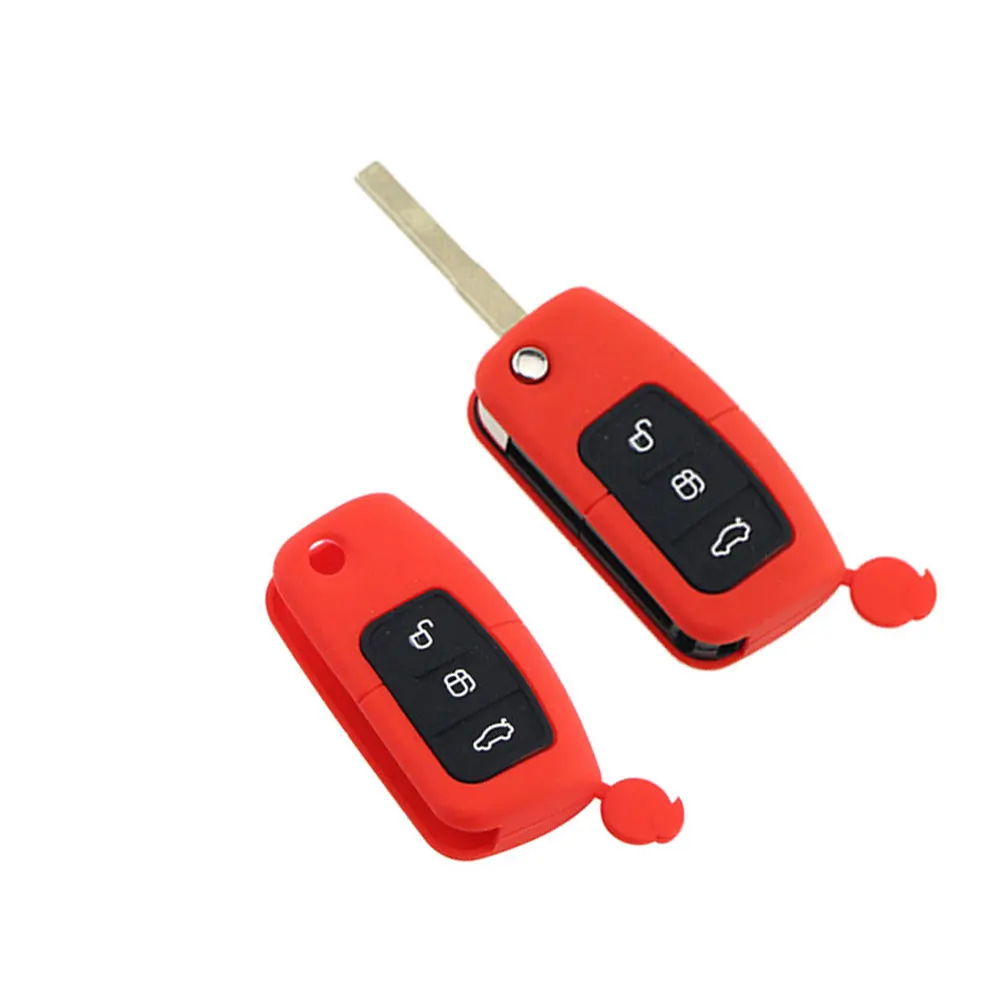 Red 3 кнопки силиконовый чехол для ключей Крышка для Ford Focus 2 MK2 для Fiesta Ecosport Galaxy Mondeo S-Max C-Max, складной чехол для ключей на застежке - Название цвета: Red