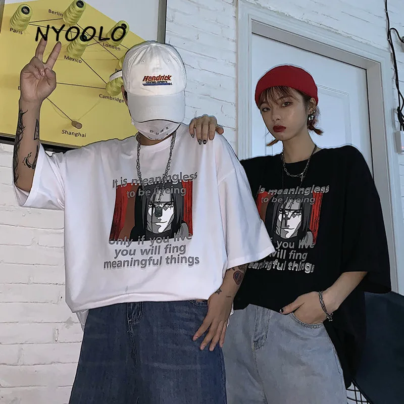 NYOOLO Harajuku винтажный аниме летний с буквенным принтом Футболка Повседневная Уличная футболка с коротким рукавом женская/мужская одежда топы