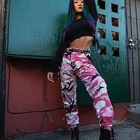 Женские камуфляжные брюки-карго, розовые брюки в стиле хип-хоп, брюки-карго фиолетового и розового цветов