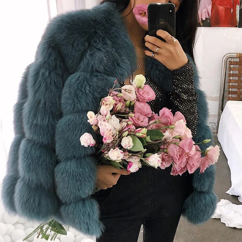 Maylofuer Real Fox Fur Coat with Stand Collar INS Fashion Women Warm Natural Jackets for Winter Ladies Overcoat Outwear |