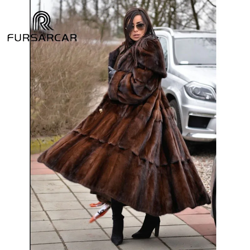 FURSARCAR роскошное натуральное цельное меховое пальто из норки женское модное