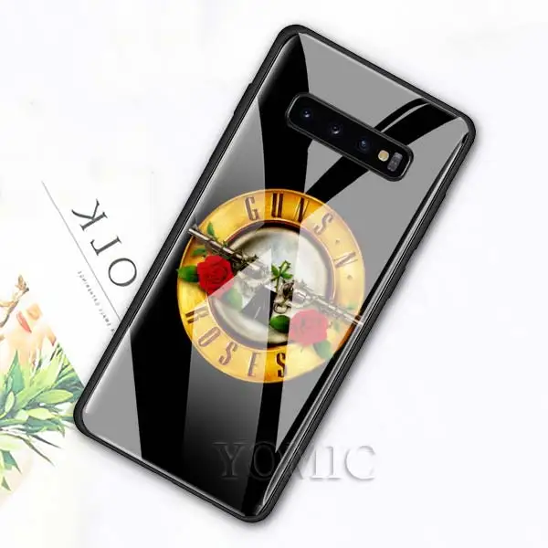 005 Чехол из закаленного стекла для samsung Galaxy S10e S10 S8 S9 Plus Note 9 10 A50 A70, чехол для телефона guns N Roses, роскошный стеклянный чехол - Цвет: 005
