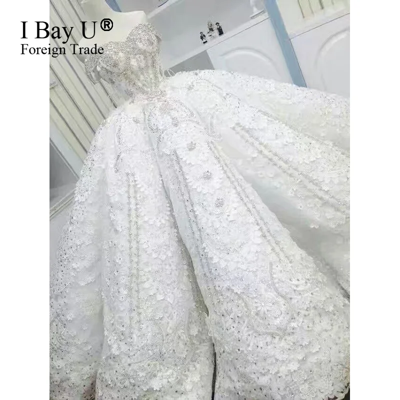 Реальные фотографии; Robe De Mariage роскошные невесты Платья для женщин Свадебные платья царский поезд Кружево аппликации из бисера Арабский Свадебные платья