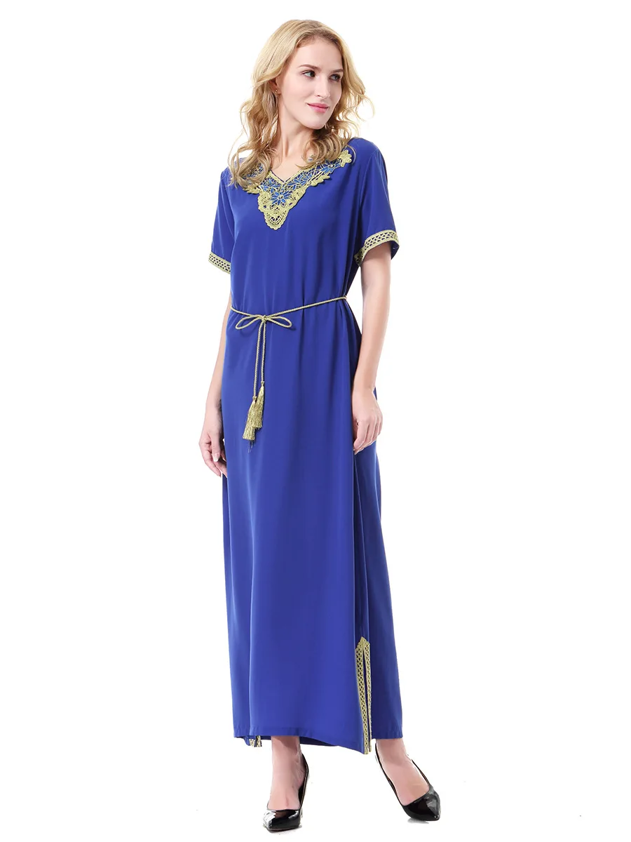 Мусульманское Женское Платье макси с коротким рукавом длинное платье