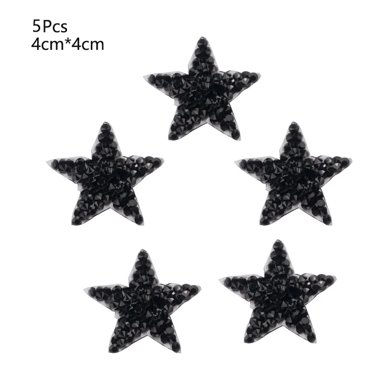 4cm black 5piece 4 см 6 см 8 см Звездные патчи горячей фиксации горный хрусталь отделка железа на нашивка аппликации для теплового дизайна обуви, сумки, одежды и т. д. diy - Цвет: 4cm black 5piece