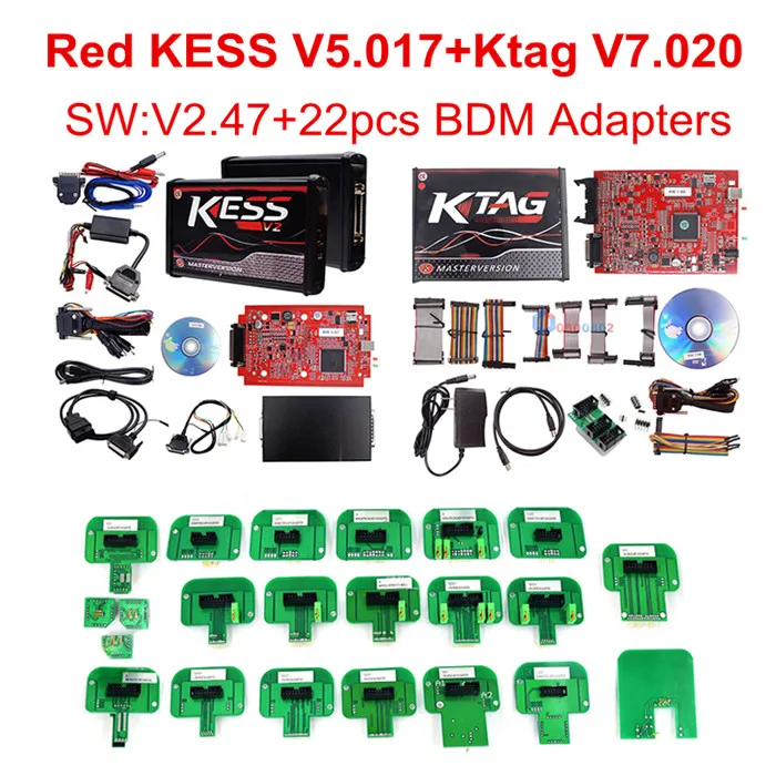 Разблокированный без маркера красный KESS V2 V5.017 V2.47 ECU чип тюнинг ЕС онлайн KESS 5,017 4 Led KTAG 7,020 2,23 менеджер Тюнинг Комплект - Цвет: KESS KTAG 22pcs BDM