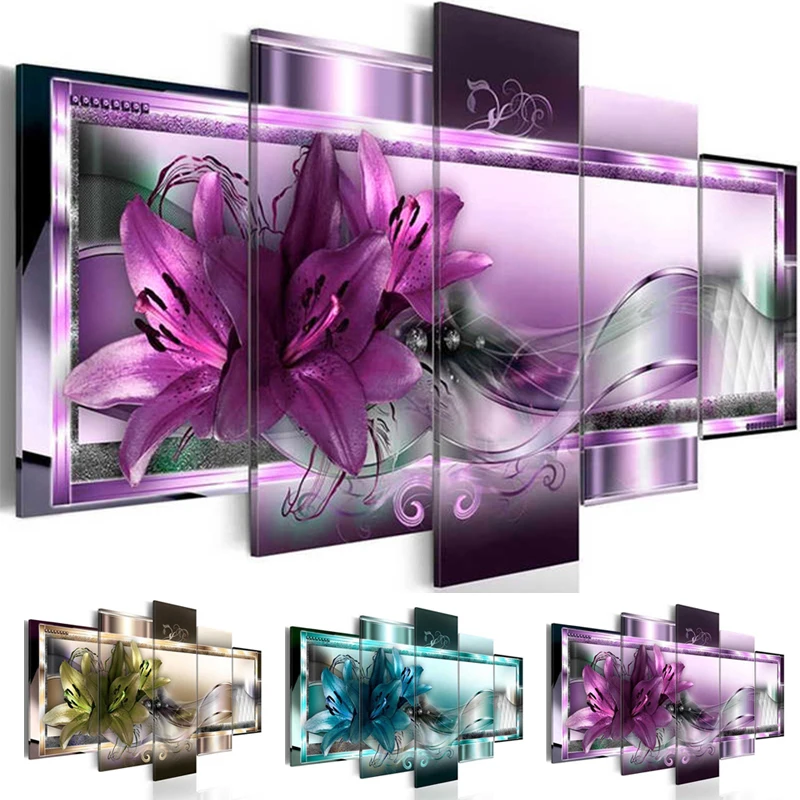 

5pcs Full Square/Round Drill 5D DIY Diamond Painting "Lily flower" Multi-picture Combination 3D Embroidery 5D Home Decor