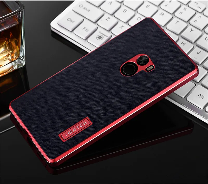Кожаный чехол для телефона для Xiaomi Mi Mix 2 2s Роскошный Алюминиевый металлический бампер+ натуральная кожа задняя крышка чехол для телефона - Цвет: blue red