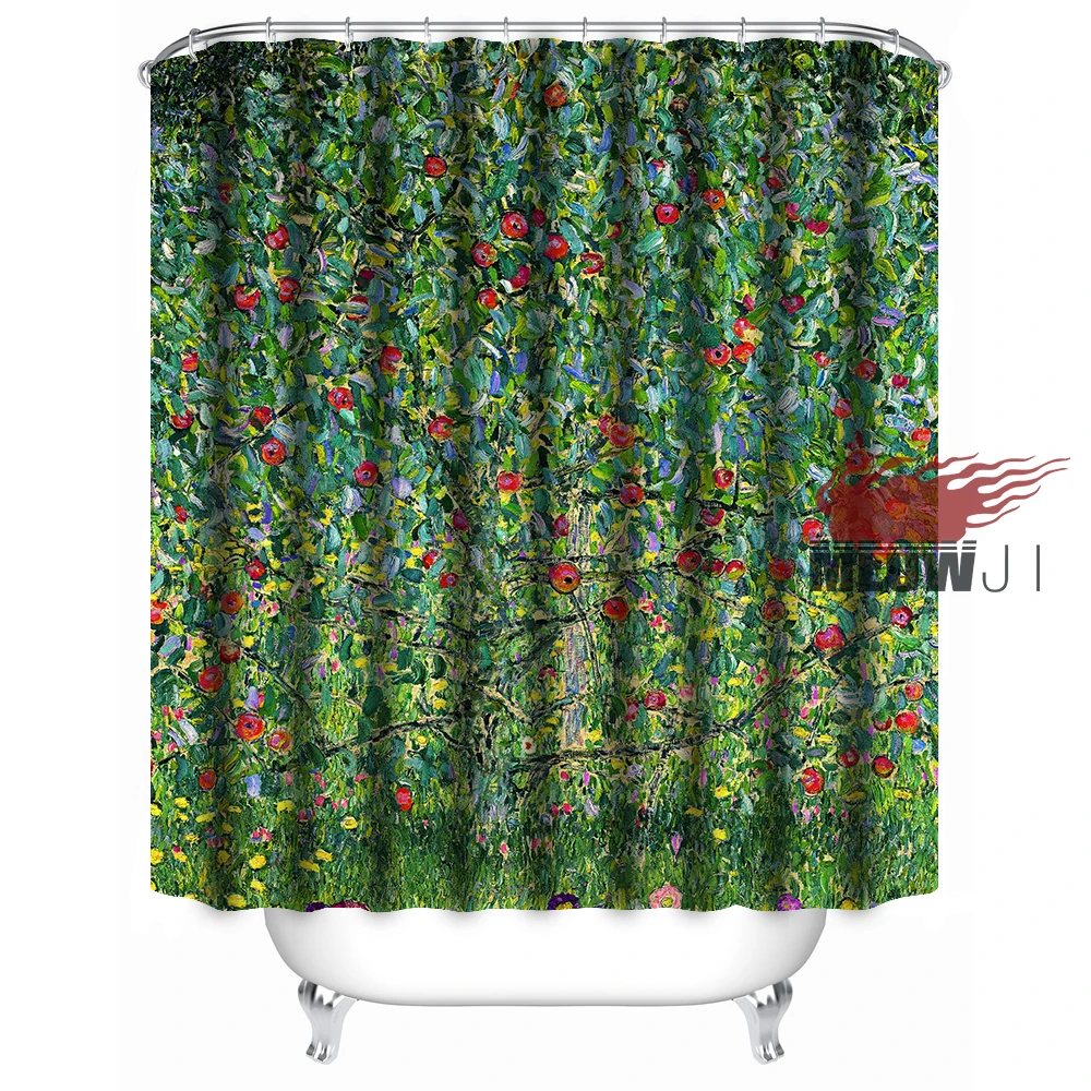 Art oil painting village landscape plants flower trees Vintage custom Shower Curtain Bathroom decor various sizes Free Shipping | Дом и сад