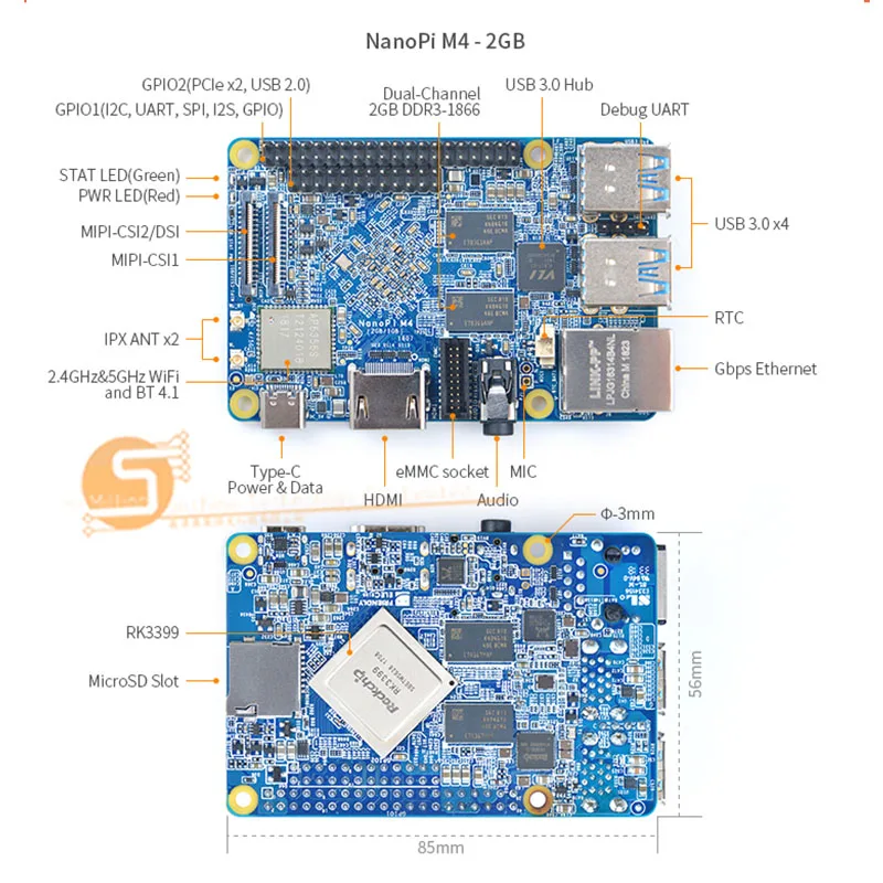 NanoPi M4 2 ГБ/4 ГБ DDR3 Rockchip RK3399 SoC 2,4G и 5G двухдиапазонный WiFi+ Bluetooth 4,1 поддерживает Ubuntu Android