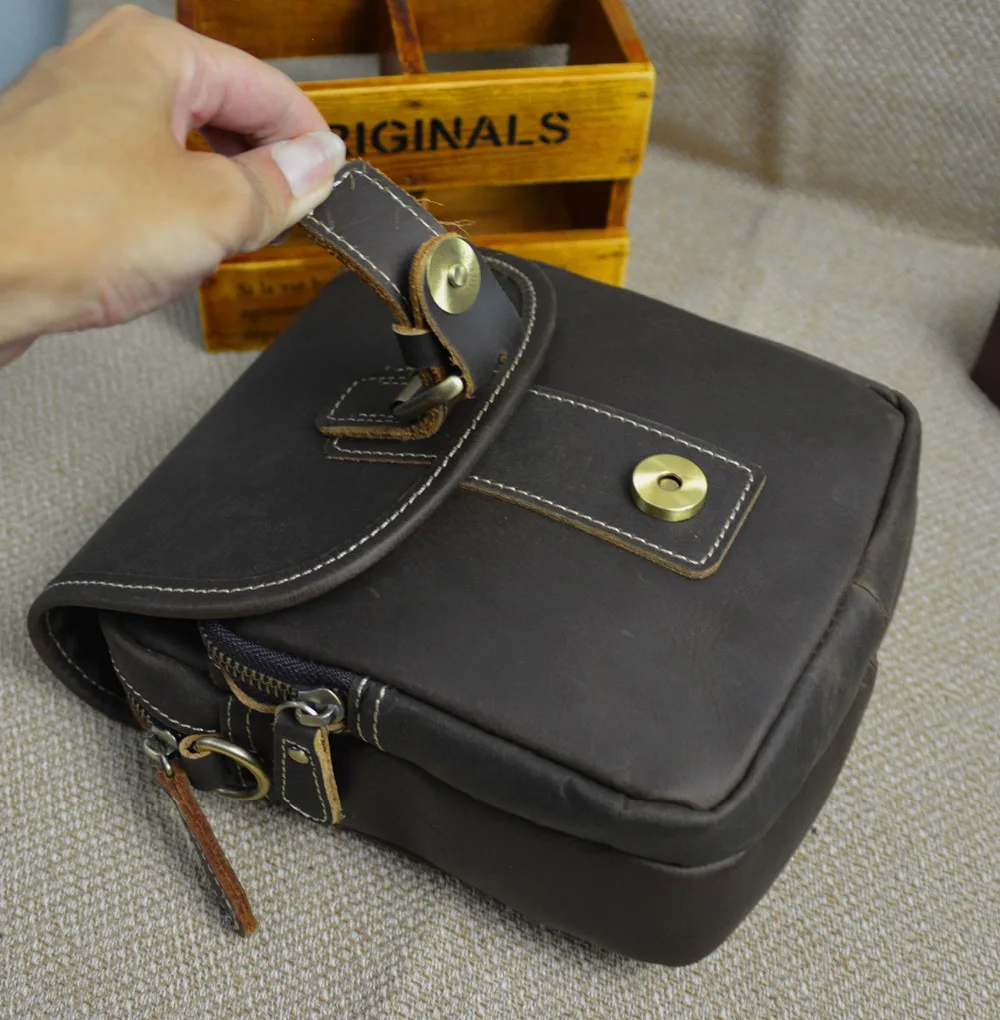 Мужская коричневая сумка через плечо из натуральной кожи 2 варианта