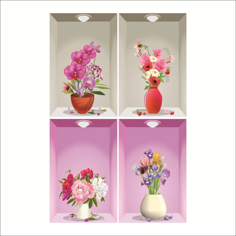 3d View Flower Flora Pot Light Hole Wall Stickers Home Decor Living Room Office Scenery Decoration Pvc Decals Diy Mural Art | Дом и сад