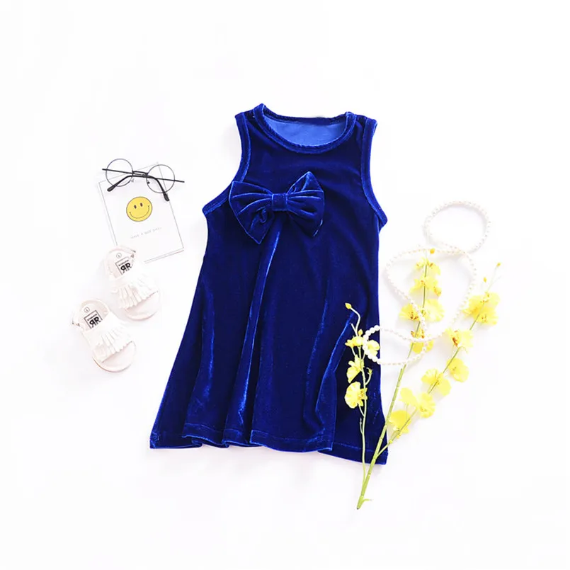 Baby girls dress spring summer new baby velvet sleeveless cotton soft children's clothing with big bow 12m-4yrs | Детская одежда и