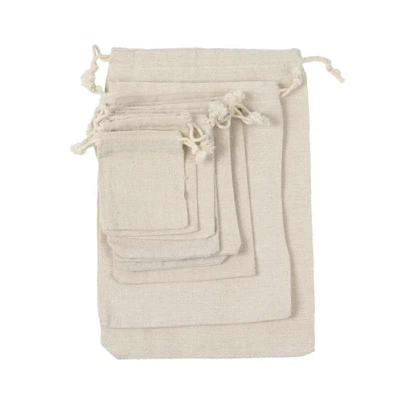 

50pcs White Cotton Sacks Jute Bags Natural Burlap Gift Candy Pouch Drawstring Bags Wedding Party Favor Pouch Gift Storage bags