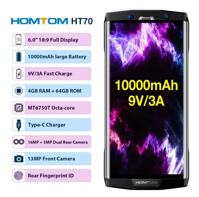 HOMTOM Ht70 MTK6750T Octa Core 18:9 дюймов 6 0 полный экран 4 г LTE смартфон ГБ оперативная память 64