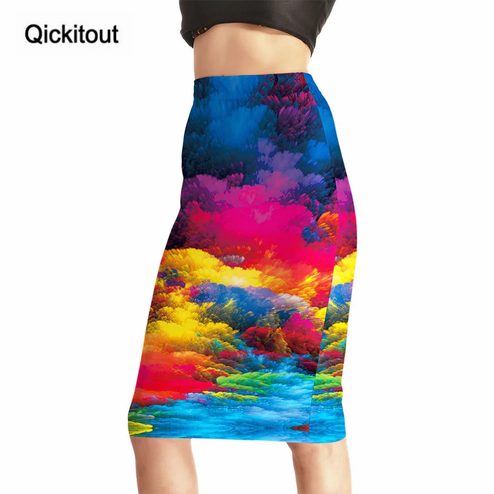 

Qickitout Package Hip Skirt Fashion New arrival Women's 3D Print Skirts Sexy High Waist Colourful Sky Printing Package hip skirt